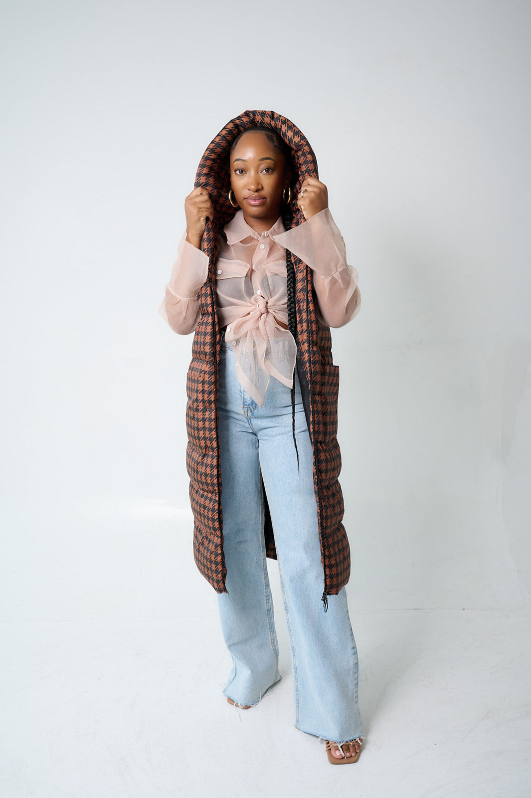 Patterned Long Puffer Gilet