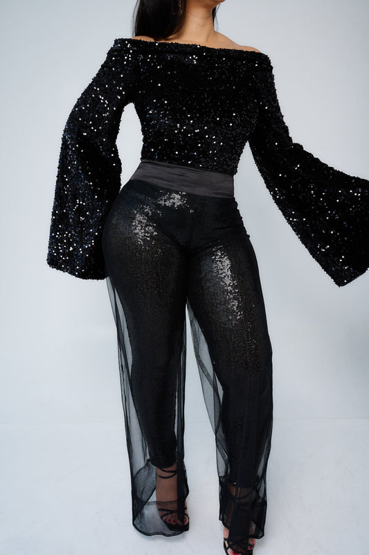 Steller Sparkle Sequin-Sheer Pants