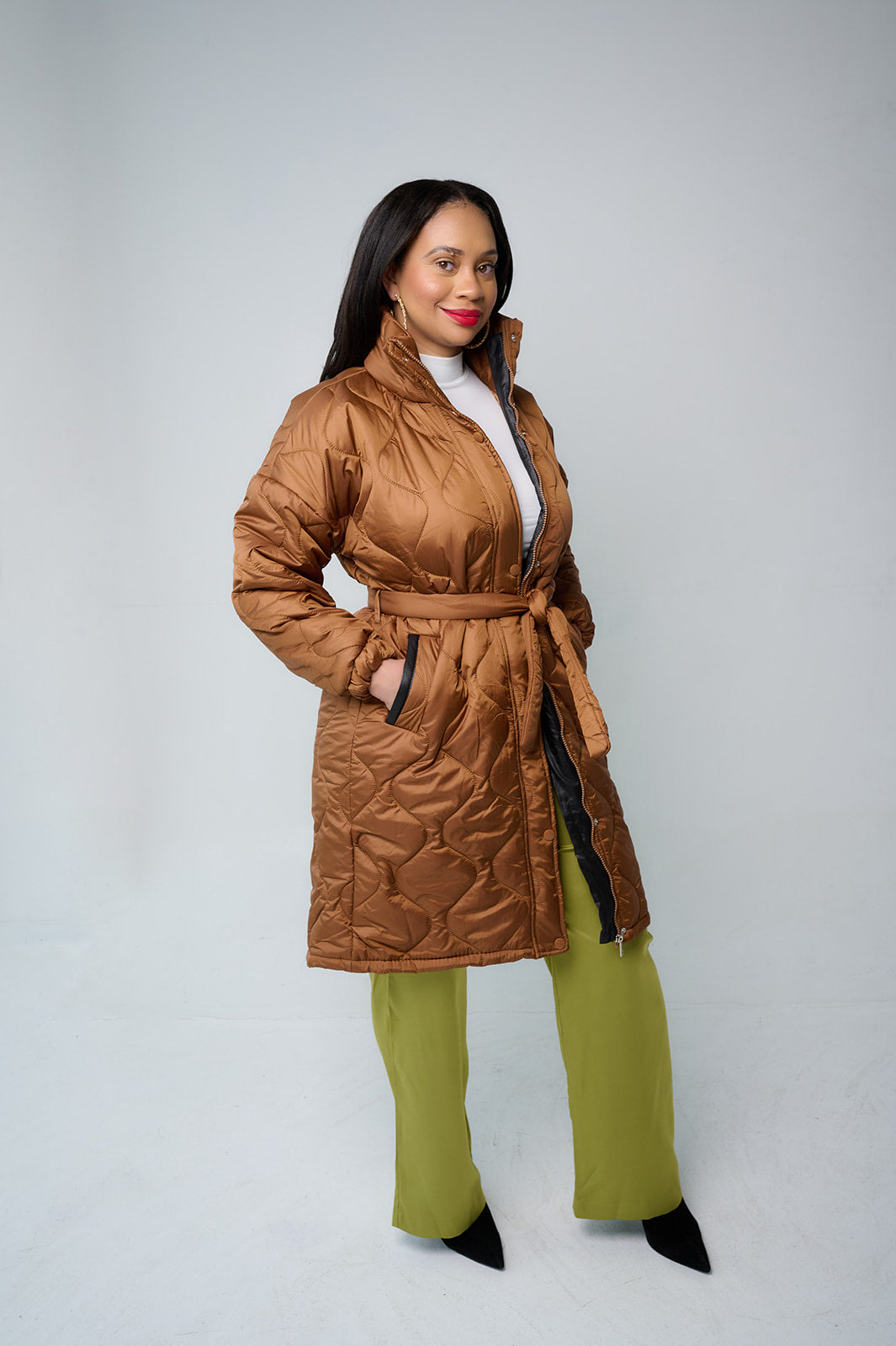 Quilted Patterned Long Coat
